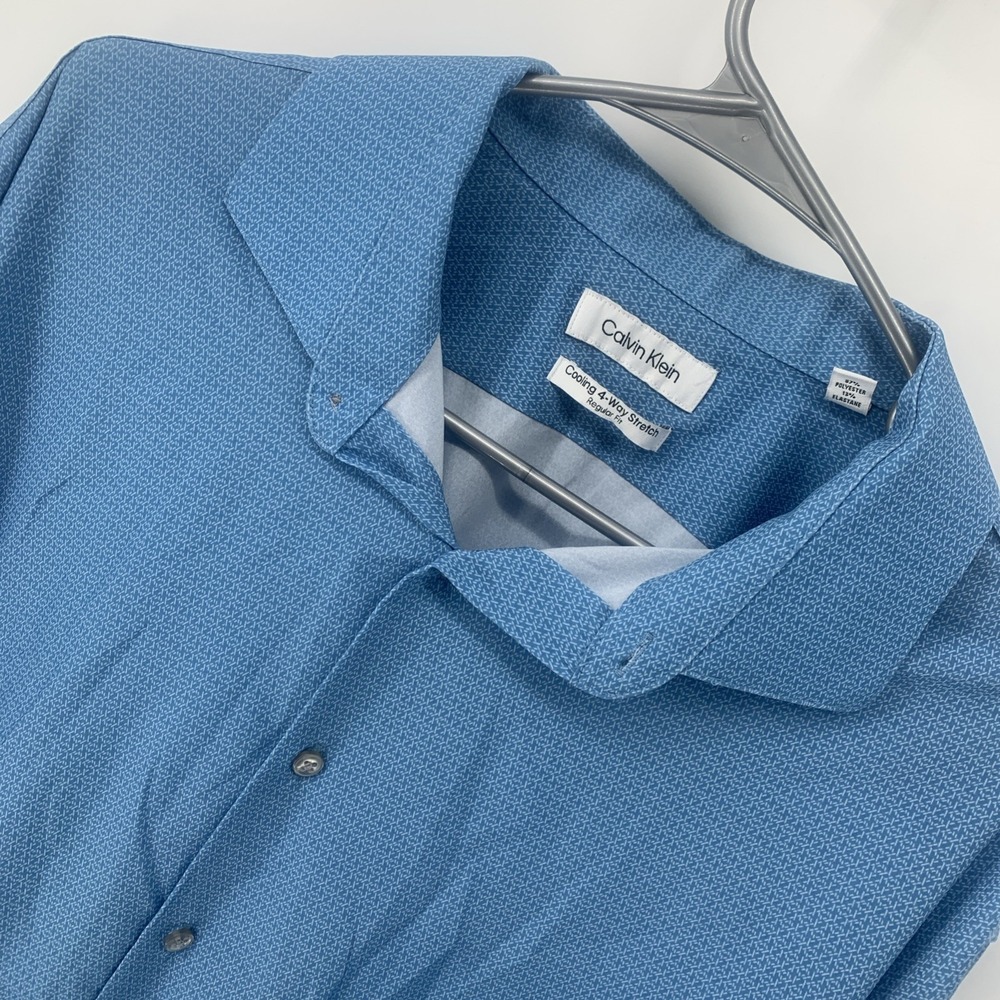 Calvin Klein Men's Cooling 4 Way Stretch Blue Collared Long Sleeve XL Regular
